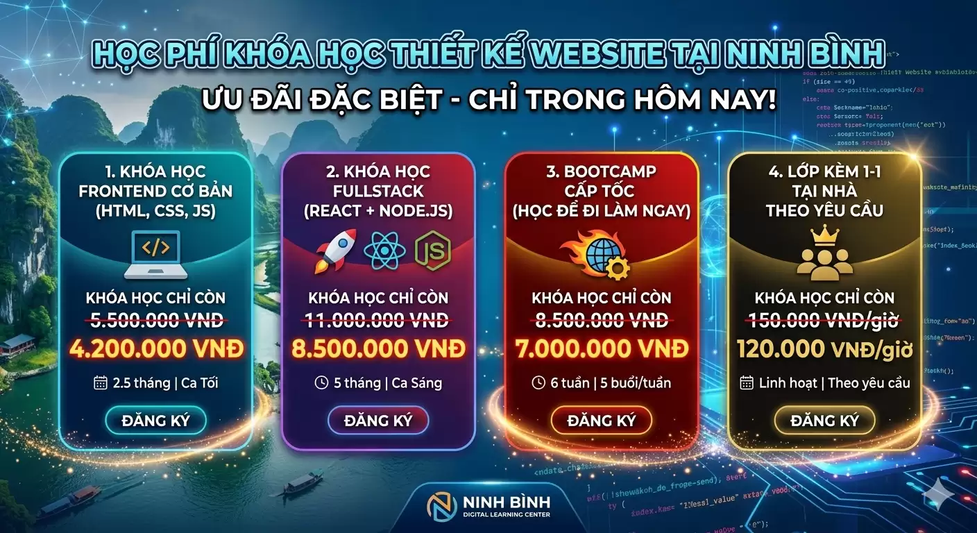 Học thiết kế Website tại Ninh Bình – Thành thạo sau 3 tháng, cam kết đầu ra